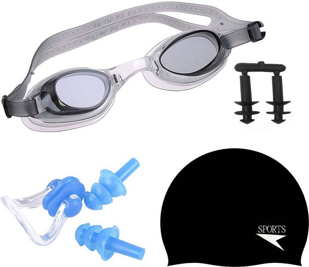 Innayat Unisex Swimming Set Cap, Goggle, Ear Plug & Nose Clip Swimming Kit (Combo-3) Swimming Kit