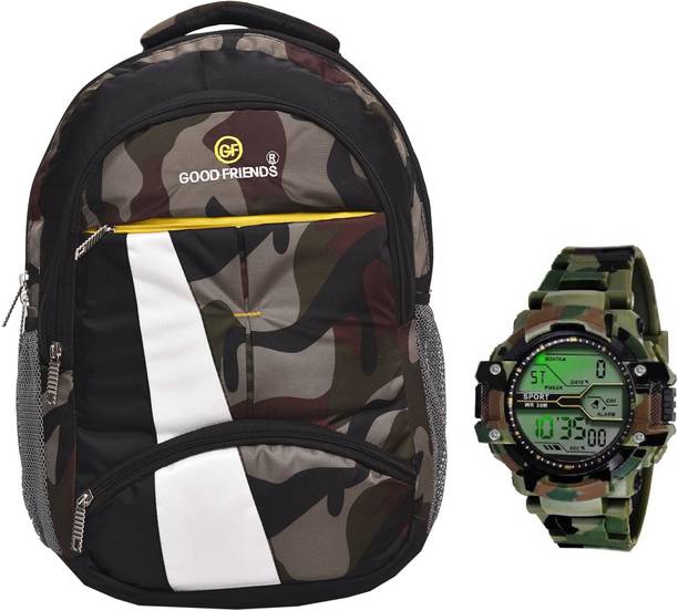 GOOD FRIENDS Military School Bag & Black Military Watch 36 L Laptop Backpack