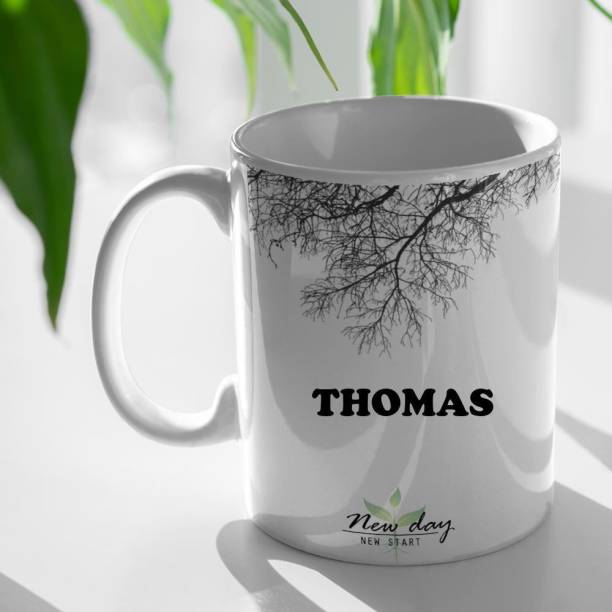 Beautum Thomas Printed New Day New Start White Name Model No:NDNS022198 Ceramic Coffee Mug
