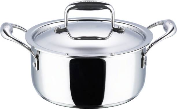 VINOD Platinum Triply Stainless Steel Artisan Belly Sauce Pot 24 cm diameter 5 L capacity with Lid