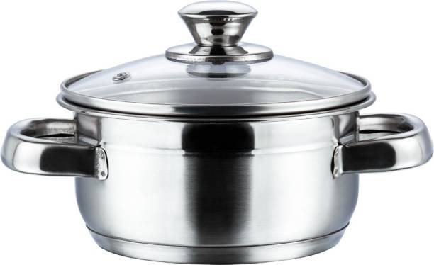 VINOD Stainless Steel Bremen Saucepot with Glass Lid - Pot 16 cm diameter 1.5 L capacity with Lid