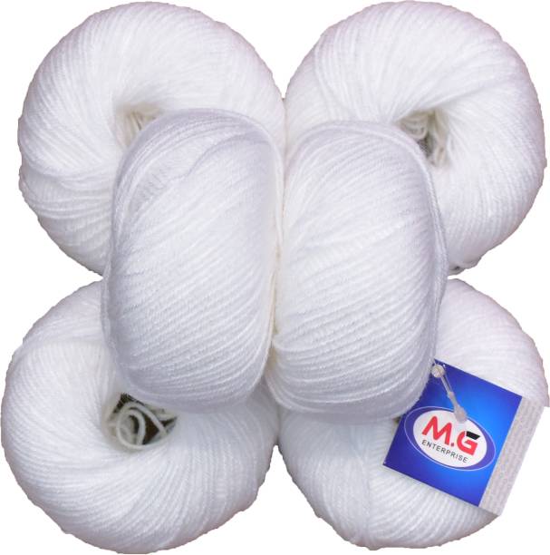 M.G Enterprise 100% Acrylic Wool White (6 pc) Baby Soft Wool Ball Hand Knitting Wool/Art Craft Soft Fingering Crochet Hook Yarn, Needle Knitting Yarn Thread Dyed
