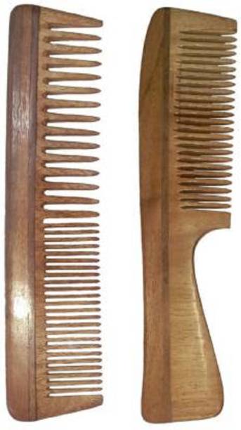 Ginni Marketing Combo of 2 Neem Wood & lice comb (regular handle-7.5" and regular detangler-7.5" )