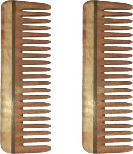 Ginni Marketing Combo of 2 Neem Wood & lice comb (Medium detangler-6")