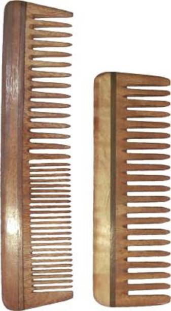 Ginni Marketing Combo of 2 Neem Wood & lice comb (regular detangler-7.5" and medium detangler-6")