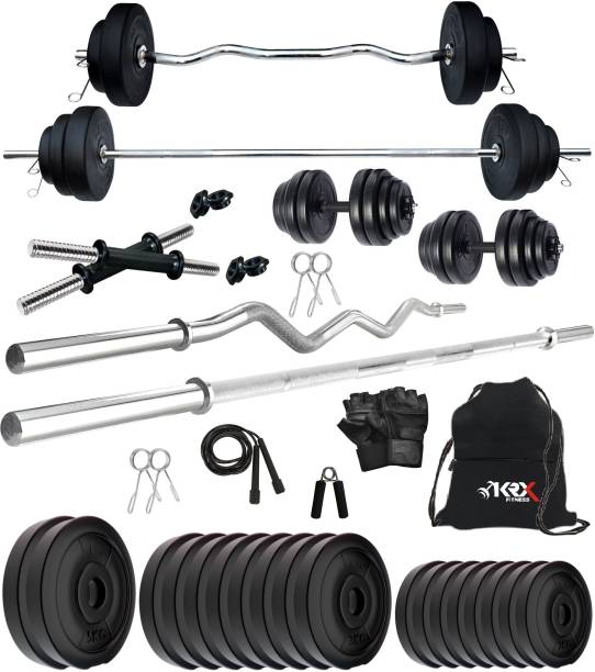 KRX PVC 50 Kg Home Gym Set with 3 Ft Curl & 5 Ft plain Rod & 1 Pair Dumbbell Rods Home Gym Kit