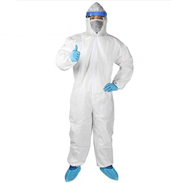 pdpm SITRA Approved PPE kit Medical Disposable Protective Coverall Suits (PP Non Woven Laminated With FACE SHIELD & SHOE COVER) Pack of 1 Safety Jacket