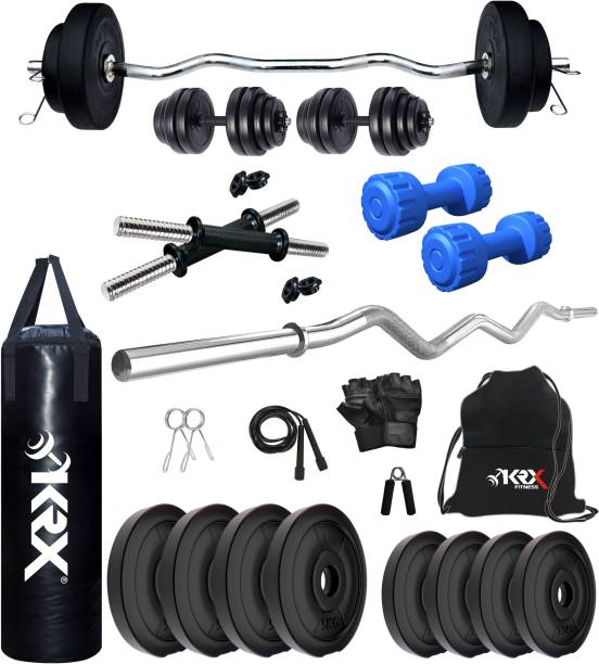 KRX 30 kg PVC 30 KG COMBO 3 with Unfilled Punching Bag & PVC Dumbbells Home Gym Combo