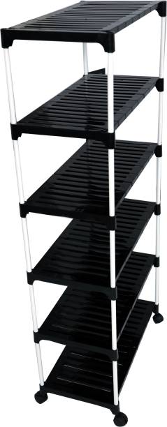 BLACKSTALLION Multi Utility 6 Steps Rack With Good Quality Storage with Wheels Plastic, Metal Collapsible Shoe Stand