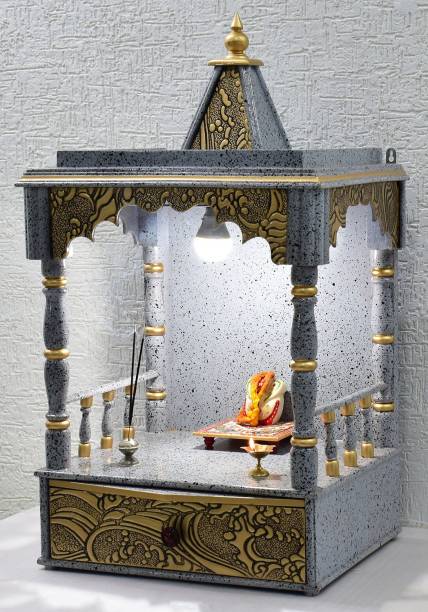 SamDecors Pooja Temple/Mandir Engineered Wood Grey with Tray and One Drawer Engineered Wood Home Temple