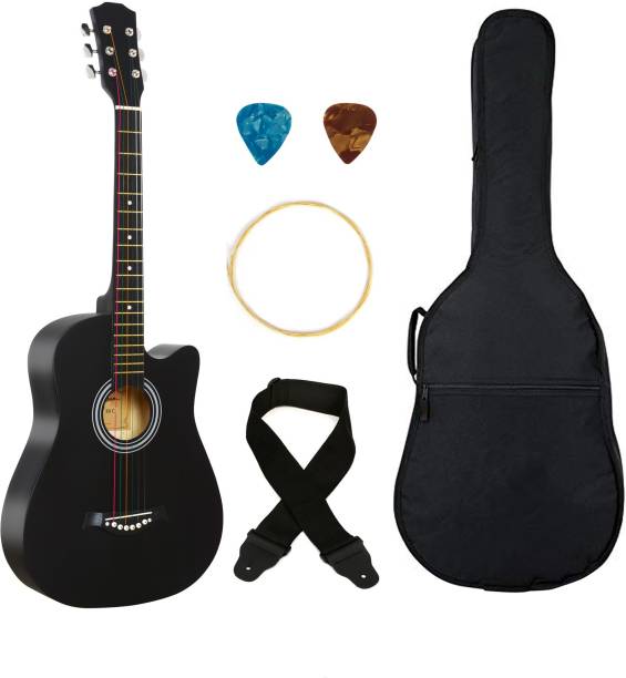 BLUEBERRY 38C Classic Black, 38 Inch Acoustic Guitar Linden Wood Plastic Right Hand Orientation