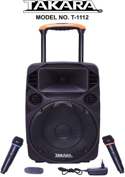 Takara T-1112 Portable Trolley Speaker 12Inch Multi-Media Bluetooth, Karaoke with audio recording, USB, SD With 2 Wireless Mic T-1112 Indoor, Outdoor PA System