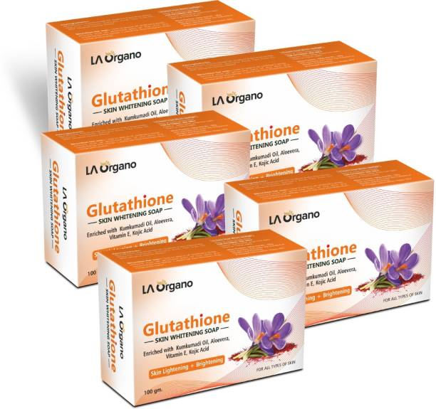 LA Organo Glutathione Kumkumadi Skin Lightening & Brightening Soap For All Skin Type-Pack of 5