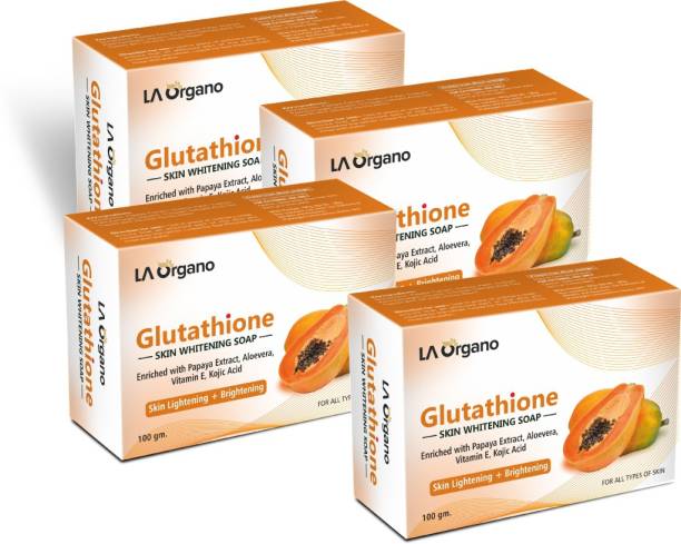 LA Organo Glutathione Papaya Skin Lightening & Brightening Soap For All Skin Type-Pack of 4