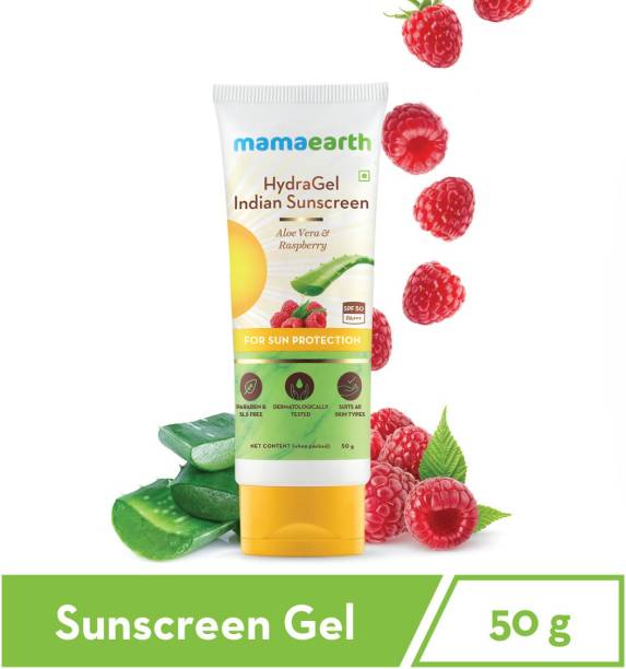 MamaEarth HydraGel Indian Sunscreen SPF 50, With Aloe Vera & Raspberry, for Sun Protection - 50g - SPF 50
