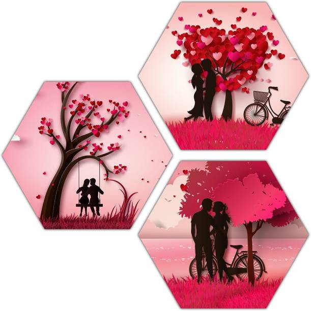 Poster N Frames Set of 3 Hexagon piece painting on 6mm Pine MDF of Love couple 0992 Digital Reprint 21.5 inch x 21.5 inch Painting
