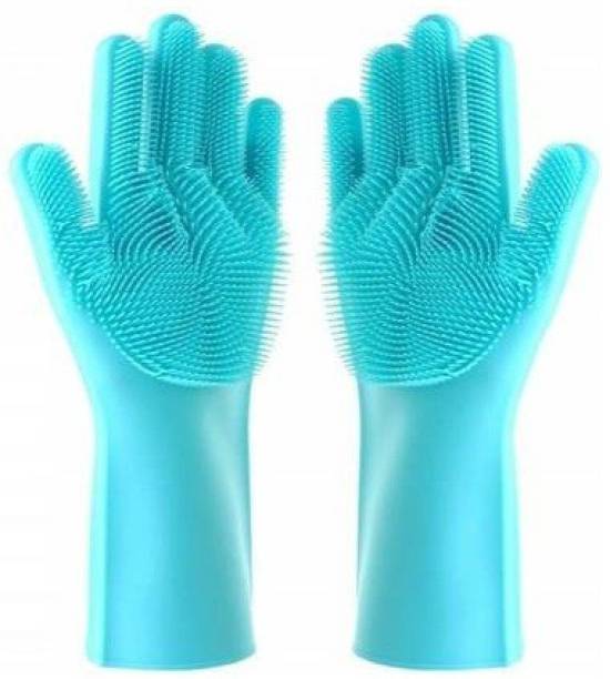 VISHUFASHION Reusable Rubber Silicon Household Safety Wash Scrubber Heat Resistant Kitchen Gloves for Dish washing, Cleaning, Gardening Wet and Dry Glove hand gloves for kitchen Wet and Dry Glove Wet and Dry Glove Set