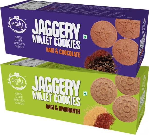 Early Foods Pack of 2 - Organic Ragi Amaranth & Ragi Choco Jaggery Cookies X 2 Cookies