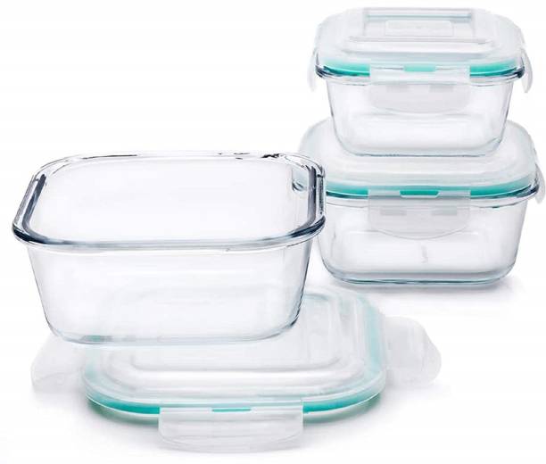 Shivanta Enterprise Borosilicate Square Glass Food Storage Containers Microwave and Oven Safe with Air Vent Lids- Set of 3-320ml, 520ml, 800ml Glass Storage Bowl