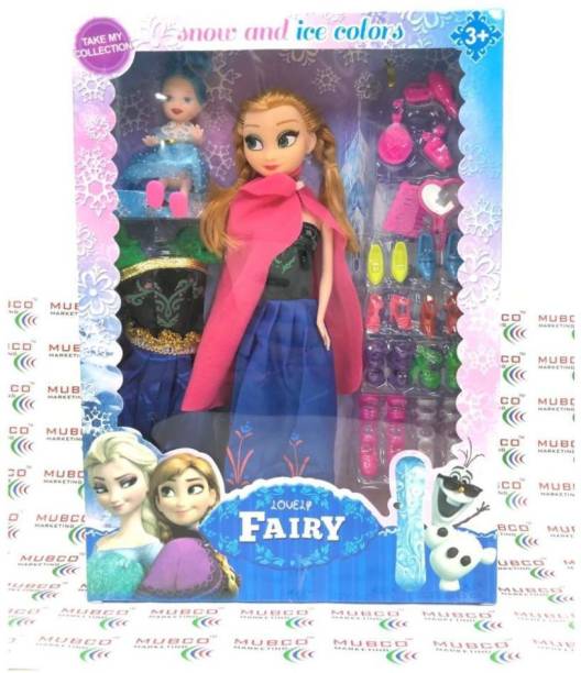 Mubco Frozen Anna & Little Baby Doll House Set with 2 Dresses, 8 Different Types Shoes with Make-up Accessories