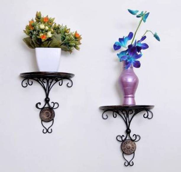 Ruby Perl Wall bracket set of 2 Wooden, Iron Wall Shelf
