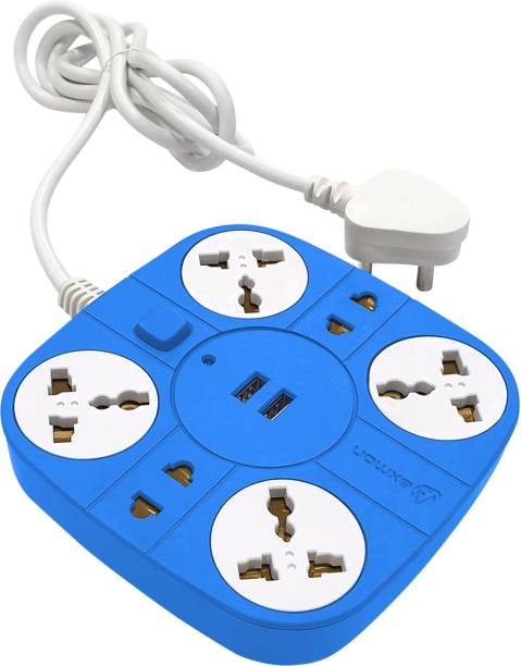 Axmon Extension Cord with 2 USB Charging Ports and 6 Socket - 10 Amp Heavy Duty Multiplug Extension Board for Multiple Devices Smartphone Tablet Laptop Computer - Blue 10 A Three Pin Socket