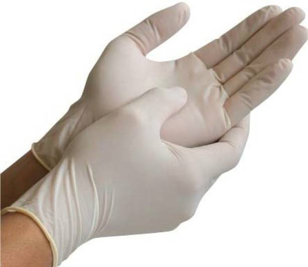 RRHR SALES Latex Disposiable Rubber Hand Gloves in Medium Size Protection against germs for white pack of 10 Latex Surgical Gloves