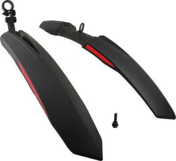 SHIVEXIM Bicycle Atom Mudguard with Reflective Tape, Black-Red Clip-on Front & Rear Fender Full Length Front & Rear Fender