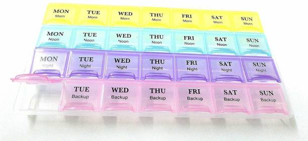 NWLY 28 28 days Pill Box Reminder Storage Medicine Box Organizer AM/PM - Multicolor Pill Box