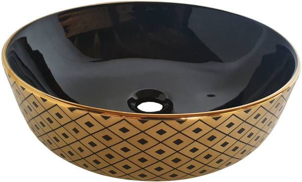 Brizzio Round Gold Black Patterned Wash Basin 650 Table Top Basin