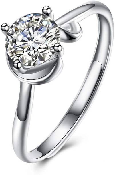 GIVA Sterling Silver Classic Ring With Swarovski Crystal fancy adjustable Ring Silver Cubic Zirconia Rhodium Plated Ring
