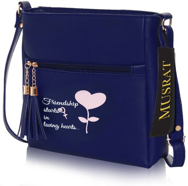 MUSRAT Blue Satchel Latest Trend Party Wear Handbag & Sling Bag with Adjustable Strap for Girls and Women's