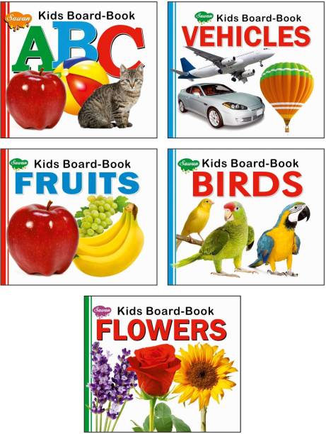 Sawan Present Set Of 5 Board Books | Kids Board Book Series | ABC, Vehicals, Fruits, Birds & Flowers