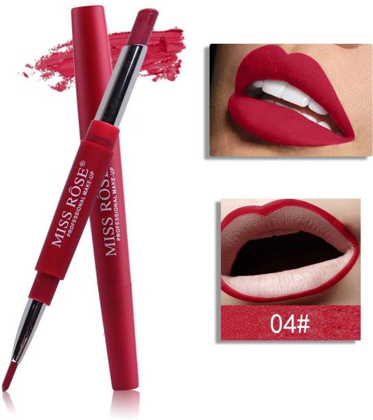 MISS ROSE 2 In 1 Double Head Matte Lipstick Lip Liner Pen 24H Long Lasting Waterproof Lip Stick (RUBY LUSH)
