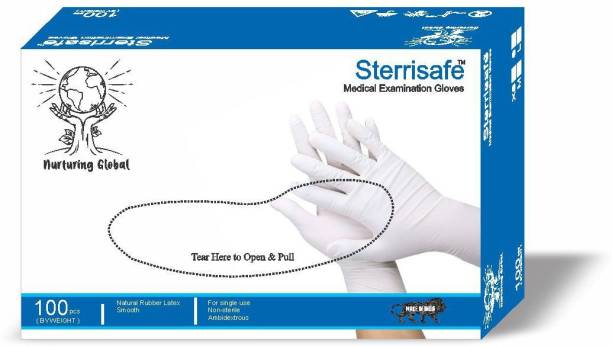 STERRISAFE Disposable Non Sterile Powdered Latex Medical Examination Gloves, Medium (White) - 100 Pieces. Latex, Rubber Examination Gloves