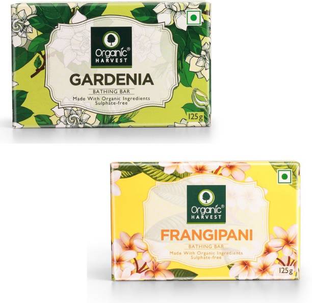Organic Harvest Combo of Gardenia (125gm) & Frangipani (125gm) Bathing Bar For Moisturising & Cleansing, Sulphate Free
