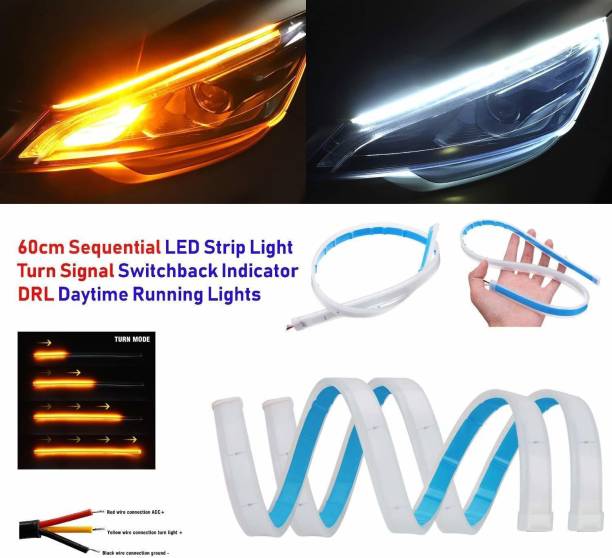 AutoPowerz White & Amber Flow LED Sequential Audi Style Daytime Running Lights Stick-on Above Headlamp Car Fancy Lights