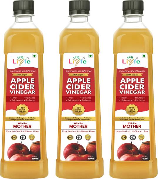 LIYFE Organic Apple Cider Vinegar with Mother Vinegar (750 ml, Pack of 3) Vinegar