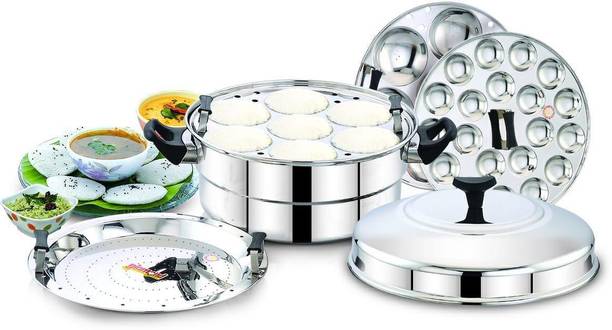 DIAMOND by Mahavir Stainless Steel Multi Steamer Pot- 2 Idli Plates (14 Idlis), 1 Mini Idli Plate (20 Mini Idlis) and 1 Multi Purpose…