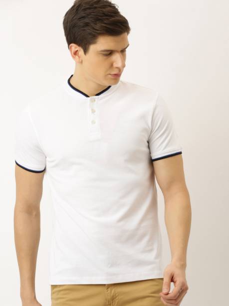 INVICTUS Solid Men Mandarin Collar White T-Shirt