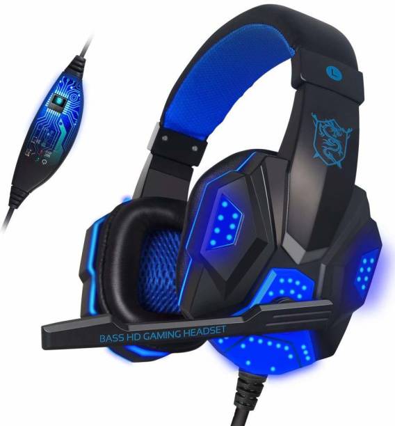Bluefinger Gaming Headset with Mic and LED Light 3.5 mm Wired Jack Over-Ear Wired Gaming Headset