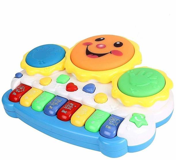 GD TOYS GALLERY Kids drum keyboard and piano musical toys with flashing light and sound