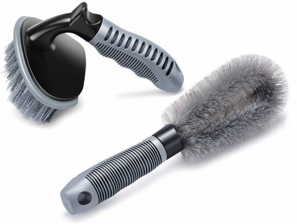 Campark Universal Car Wheel Rim Cleaning Combo Pack of 1 x Alloy Wheel Cleaning Brush and 1 x Tyre Brush Washing Tool | Rim Cleaner for Your Car, Motorcycle, Bicycle, Truck, Tempo, Auto Rickshaw 2 Wheel Tire Cleaner