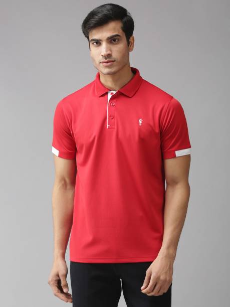 Men Solid Polo Neck Red, White T-Shirt Price in India