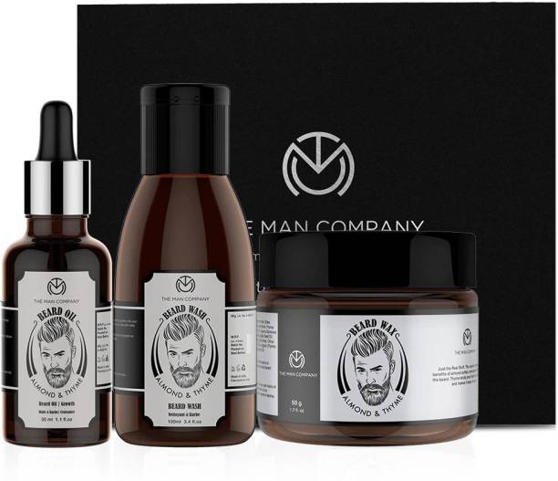 THE MAN COMPANY Awesome Beard Combo - Almond & Thyme (Beard Oil 30ml + Beard Wash 100ml + Beard Wax 50gm)