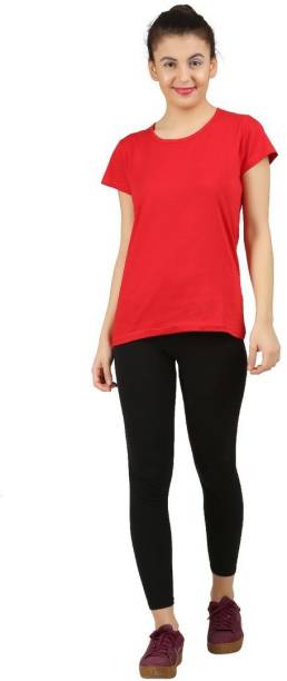DONOCRAZY Solid Women Round Neck Reversible Red T-Shirt