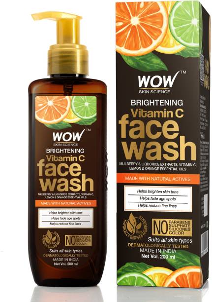 WOW SKIN SCIENCE Brightening Vitamin C  - with Mulberry & Liquorice Extracts, Lemon & Orange Essential Oils - For Brightening Skin Tone - No Parabens, Sulphate, Silicones & Color - 200mL Face Wash