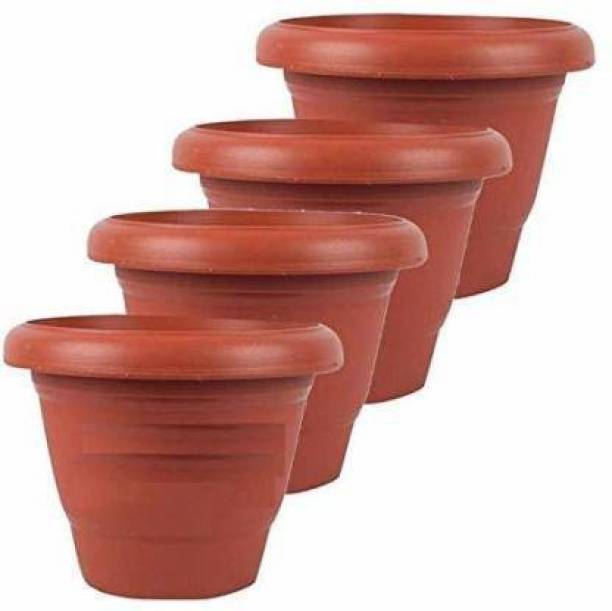GreenStore Plastic Plants Gamla (Brown) Set of 4 Pcs Plant Container Set ( 10 inch ) (Pack of 4, Plastic) Plant Container Set (Pack of 4, Plastic) Plant Container Set