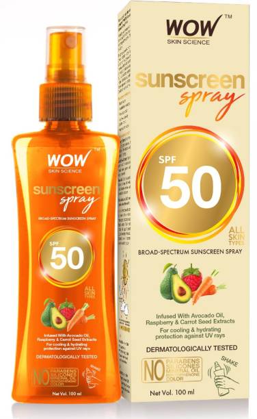 WOW SKIN SCIENCE UV Water Transparent Sunscreen Spray SPF 50 - Quick Absorbing,Oil Free,Non Sticky-with Raspberry & Carrot Seed Extract-No Parabens, Silicones, Mineral Oil, Color & Benzophenone-100mL - SPF 50