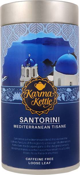 Karma Kettle Santorini Mediterranean Inspired Tisane, Caffeine Free with Rosemary, Peppermint, Sage, Sweet Basil, Thyme, Oregano Assorted Green Tea Tin